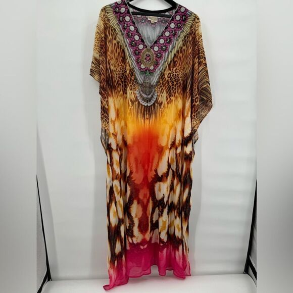 ASA Kaftans - Green Jungle Inspired Long Kaftan with‎ Gems Size XXLarge Summer - Picture 1 of 6